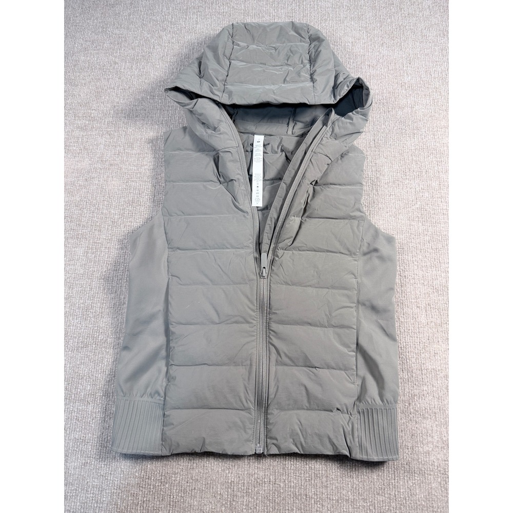 Lululemon Down For It All Vest Grey Hooded Puffer Running LW4BRAS Size 2